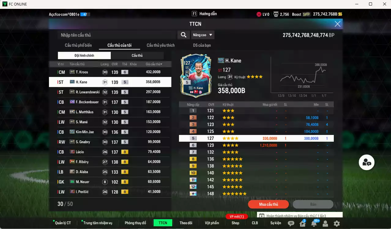 Ảnh [Tặng 700FC] Bayern Munich 2.175.200b dư 275kb có Kroos WS+6, Kane 25TS, Lewandowski WS, Beckenbauer CH, Matthaus FAC, Mané WS, Kim Min Jae 25TS, Gnabry WS, Lúcio CC, Ribéry JNM, Alaba DC... Còn nhiều CP giảm thuế