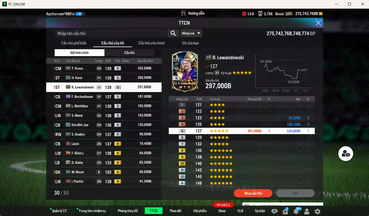 Ảnh [Tặng 700FC] Bayern Munich 2.175.200b dư 275kb có Kroos WS+6, Kane 25TS, Lewandowski WS, Beckenbauer CH, Matthaus FAC, Mané WS, Kim Min Jae 25TS, Gnabry WS, Lúcio CC, Ribéry JNM, Alaba DC... Còn nhiều CP giảm thuế