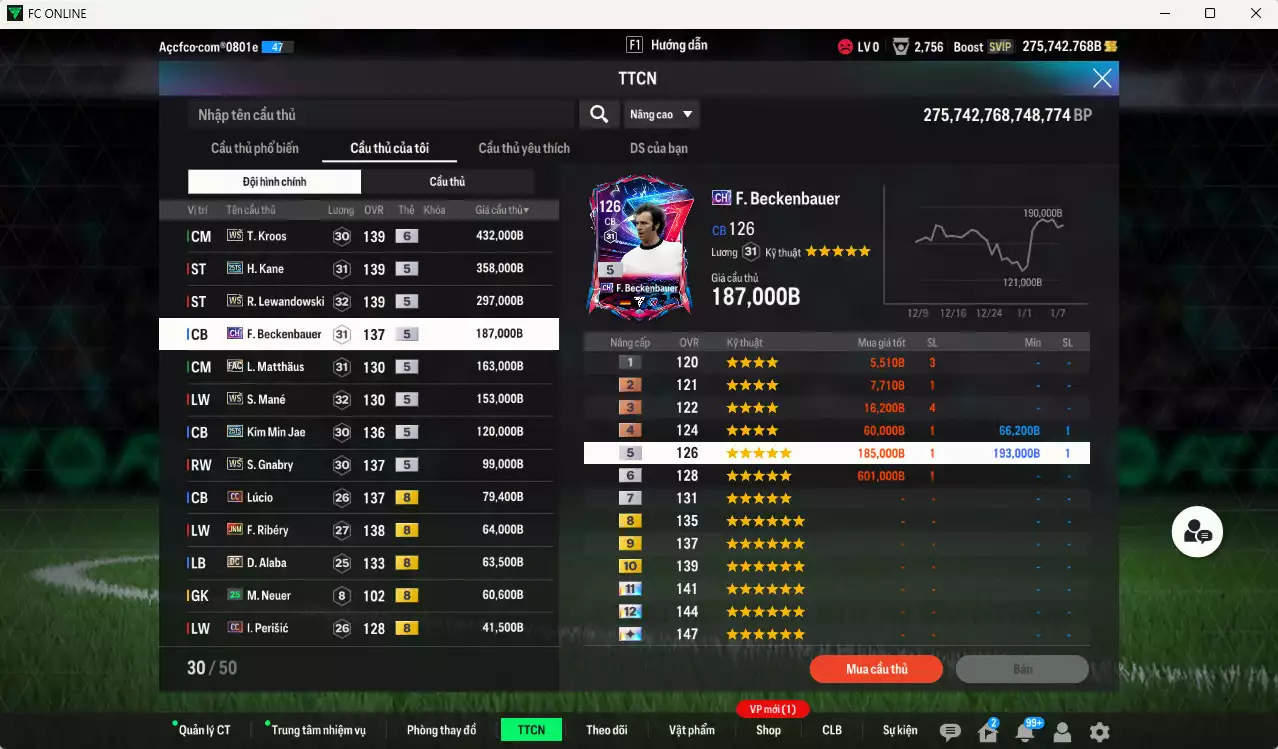 Ảnh [Tặng 700FC] Bayern Munich 2.175.200b dư 275kb có Kroos WS+6, Kane 25TS, Lewandowski WS, Beckenbauer CH, Matthaus FAC, Mané WS, Kim Min Jae 25TS, Gnabry WS, Lúcio CC, Ribéry JNM, Alaba DC... Còn nhiều CP giảm thuế