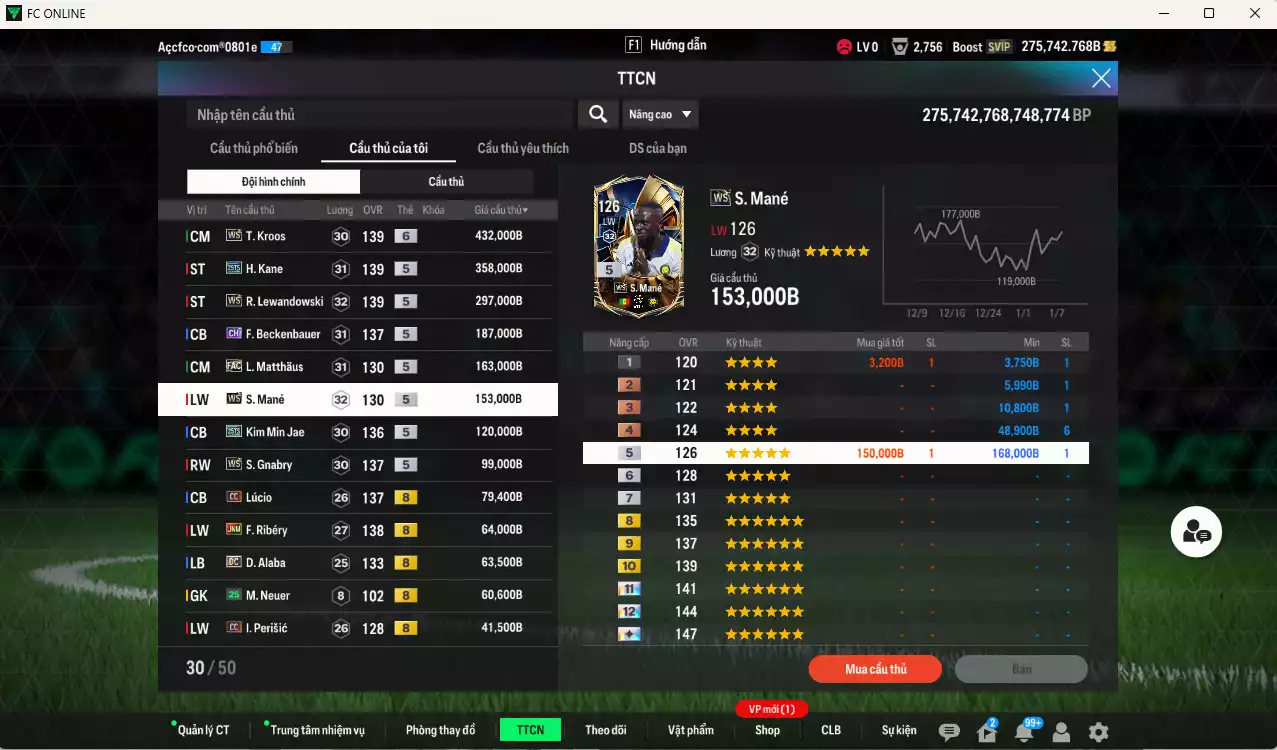 Ảnh [Tặng 700FC] Bayern Munich 2.175.200b dư 275kb có Kroos WS+6, Kane 25TS, Lewandowski WS, Beckenbauer CH, Matthaus FAC, Mané WS, Kim Min Jae 25TS, Gnabry WS, Lúcio CC, Ribéry JNM, Alaba DC... Còn nhiều CP giảm thuế