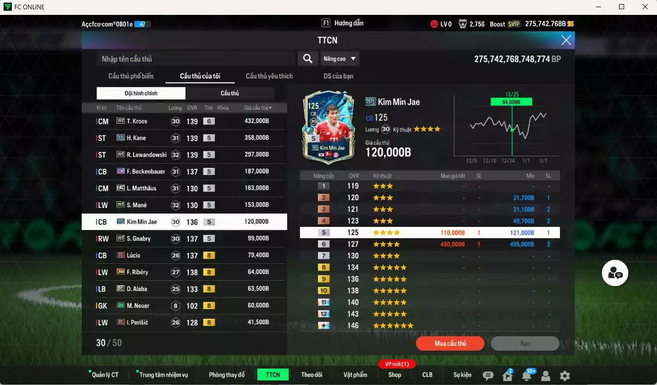 Ảnh [Tặng 700FC] Bayern Munich 2.175.200b dư 275kb có Kroos WS+6, Kane 25TS, Lewandowski WS, Beckenbauer CH, Matthaus FAC, Mané WS, Kim Min Jae 25TS, Gnabry WS, Lúcio CC, Ribéry JNM, Alaba DC... Còn nhiều CP giảm thuế