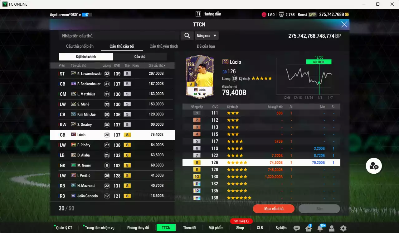 Ảnh [Tặng 700FC] Bayern Munich 2.175.200b dư 275kb có Kroos WS+6, Kane 25TS, Lewandowski WS, Beckenbauer CH, Matthaus FAC, Mané WS, Kim Min Jae 25TS, Gnabry WS, Lúcio CC, Ribéry JNM, Alaba DC... Còn nhiều CP giảm thuế