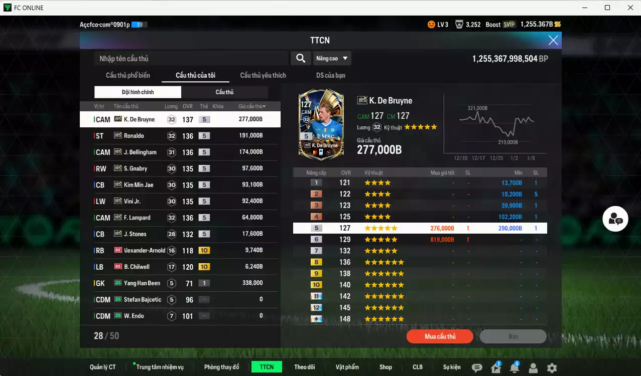 Ảnh Full mùa WS 1.023.480b có K. De Bruyne, Ronaldo, Bellingham, Gnabry, Kim Min Jae, Vini, Lampard, Stones WS+5 . Còn nhiều CP giảm thuế