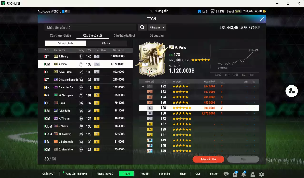 Ảnh [Dư nhiều BP] Juventus 5.891.540b dư 260kb có Henry ITM+5, Pirlo ITM+5, Del Piero ITM+5, CR7 CH, Lúcio CC, Nedved LN, K. Thuram UT, Vieira CC, M. Laudrup CC+9 ... Còn nhiều CP giảm thuế, dư 171k TC