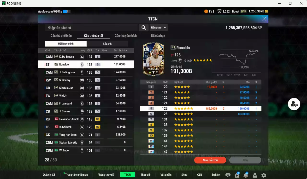 Ảnh Full mùa WS 1.023.480b có K. De Bruyne, Ronaldo, Bellingham, Gnabry, Kim Min Jae, Vini, Lampard, Stones WS+5 . Còn nhiều CP giảm thuế