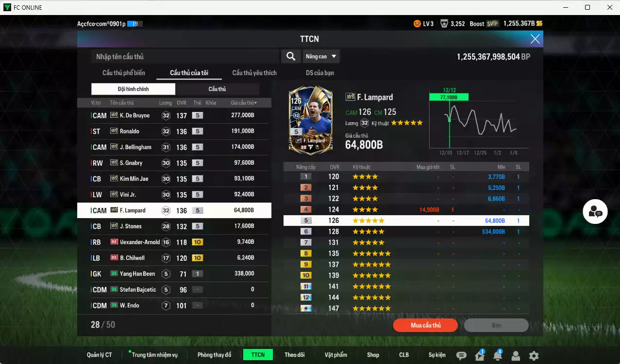 Ảnh Full mùa WS 1.023.480b có K. De Bruyne, Ronaldo, Bellingham, Gnabry, Kim Min Jae, Vini, Lampard, Stones WS+5 . Còn nhiều CP giảm thuế