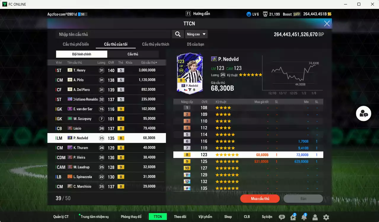 Ảnh [Dư nhiều BP] Juventus 5.891.540b dư 260kb có Henry ITM+5, Pirlo ITM+5, Del Piero ITM+5, CR7 CH, Lúcio CC, Nedved LN, K. Thuram UT, Vieira CC, M. Laudrup CC+9 ... Còn nhiều CP giảm thuế, dư 171k TC