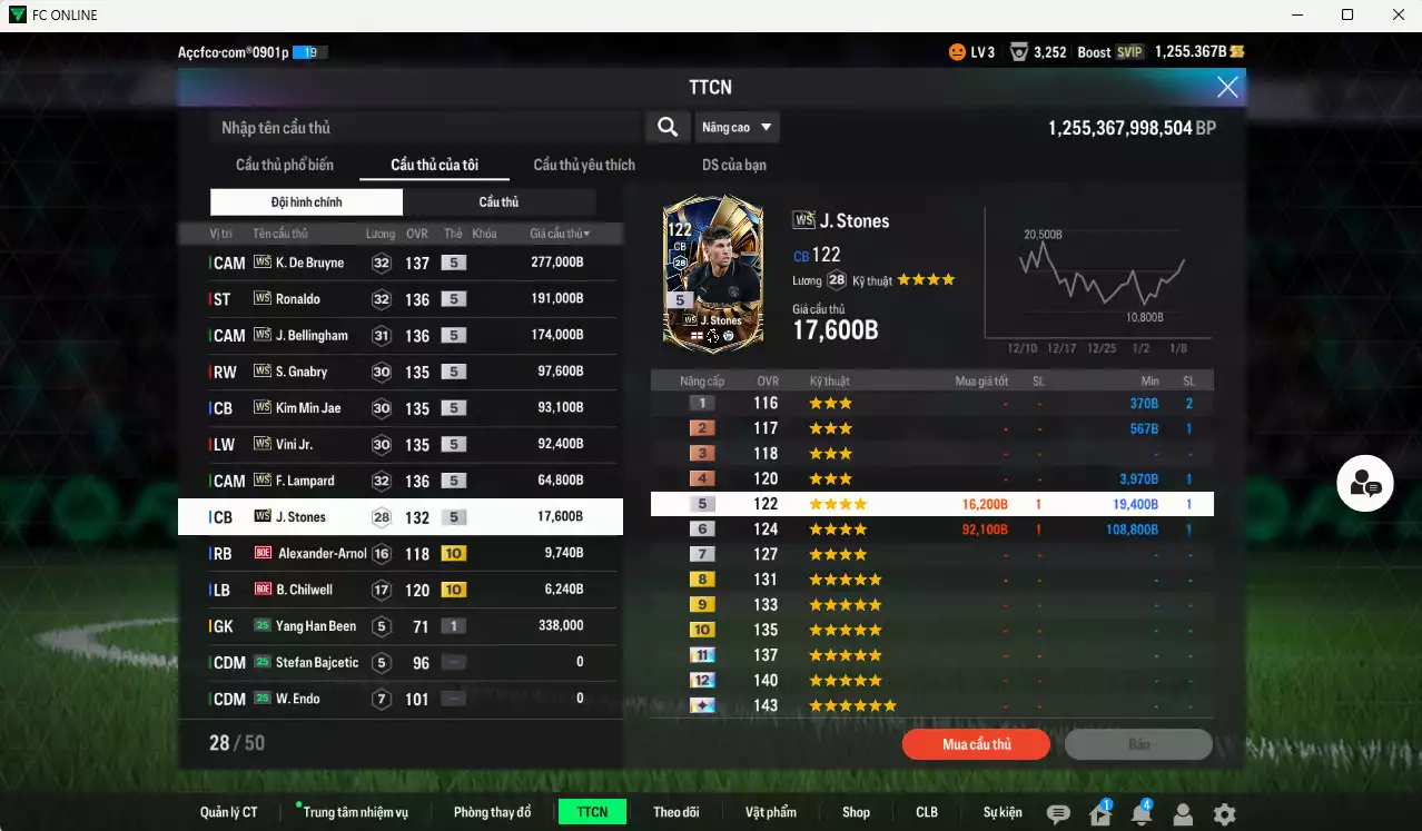 Ảnh Full mùa WS 1.023.480b có K. De Bruyne, Ronaldo, Bellingham, Gnabry, Kim Min Jae, Vini, Lampard, Stones WS+5 . Còn nhiều CP giảm thuế