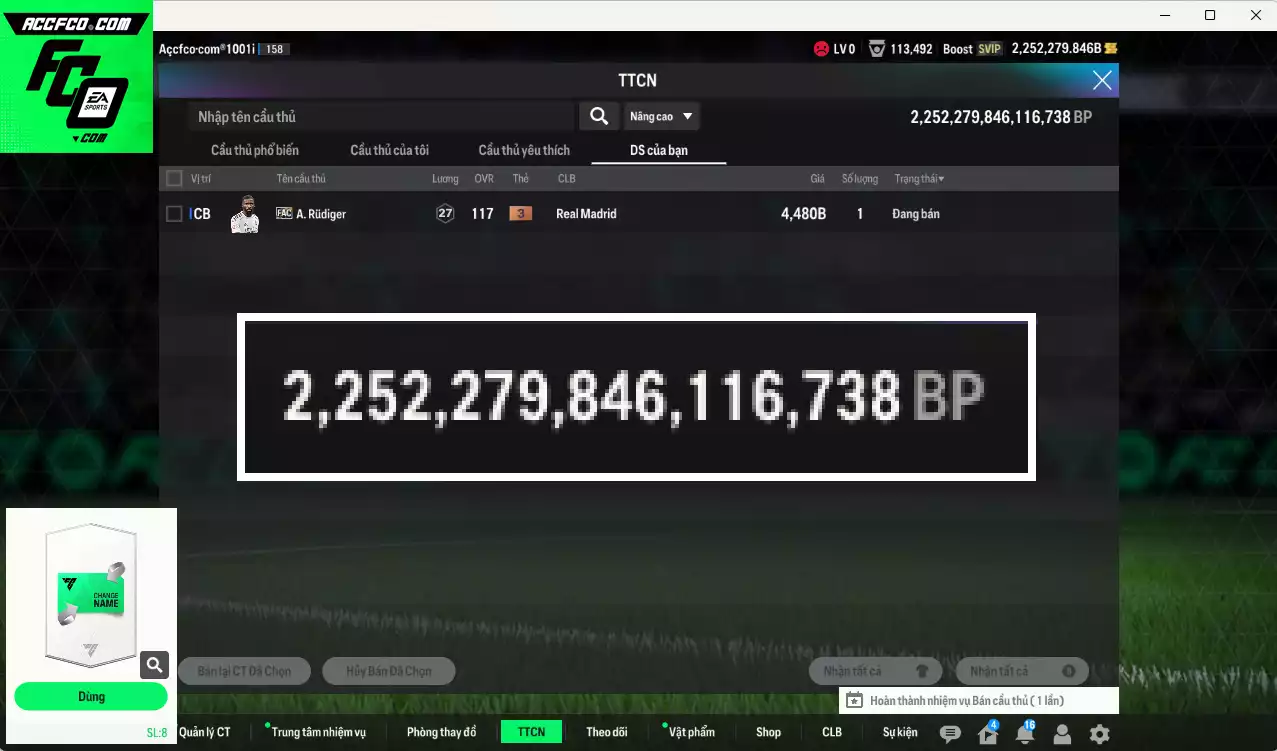 ACC 2252279b trắng, có thẻ đổi tên, full miniface
