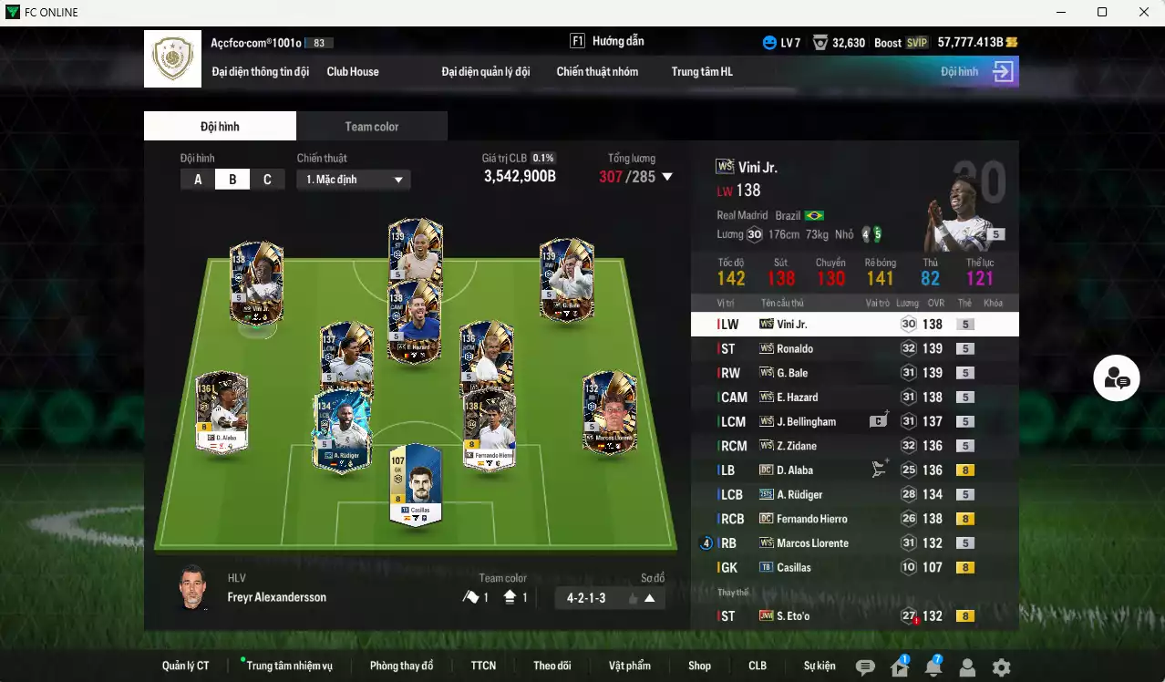 Ảnh Real Madrid 3.542.900b (team phụ Real WS+5) có Kroos DC, Benzema DC, Eto JNM, CR7 CH, Valverde 25TS, Ronaldo WS, Bellingham WS, Hazard WS, Bale WS, Zidane WS, Modric WS, Mbappé WB... Còn nhiều CP giảm thuế