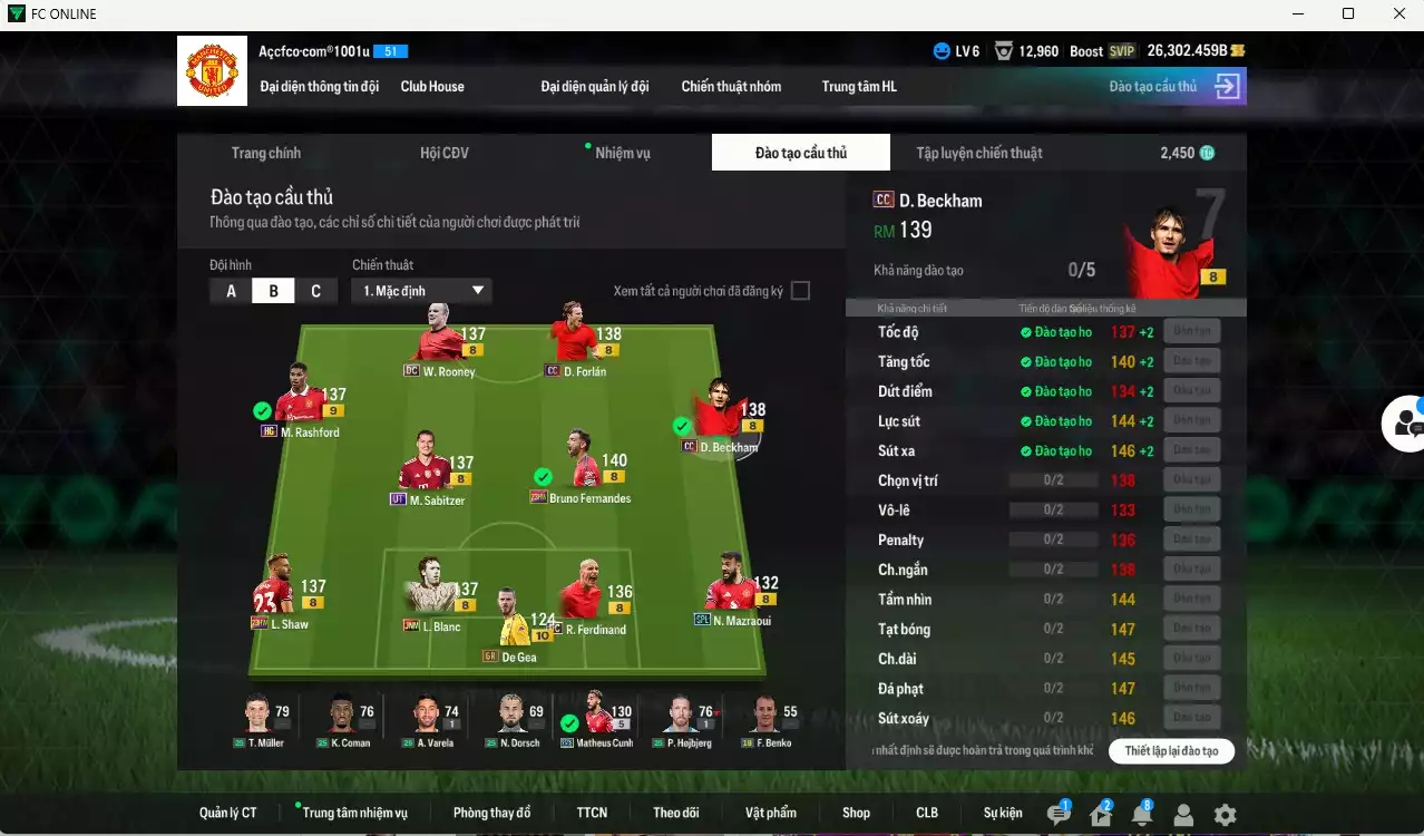 Ảnh Man Utd. 1.001.800b có Forlán CC, Ferdinand DC, Beckham CC, Bruno 23HW, Rooney DC, Cunha 25TS, Rashford HG+9, Blanc JNM, Sabitzer UT, Mazraoui SPL... Có miniface, VIP BK Tháng 1