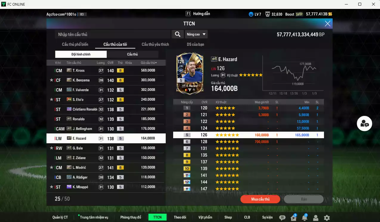 Ảnh Real Madrid 3.542.900b (team phụ Real WS+5) có Kroos DC, Benzema DC, Eto JNM, CR7 CH, Valverde 25TS, Ronaldo WS, Bellingham WS, Hazard WS, Bale WS, Zidane WS, Modric WS, Mbappé WB... Còn nhiều CP giảm thuế