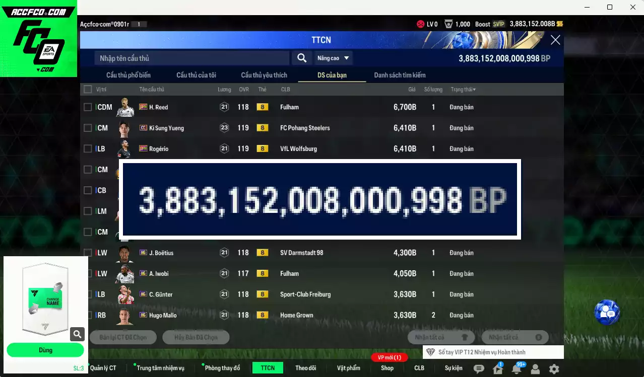 ACC 3883152b trắng, có thẻ đổi tên