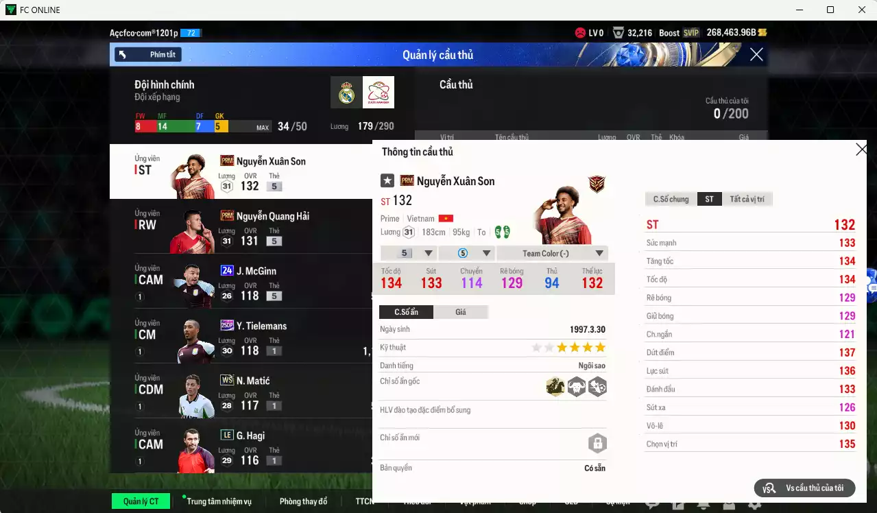 Ảnh ACC 268463b trắng vs Xuân Son PRM, Quang Hải PRM, có thẻ đổi tên. Dư 130k TC