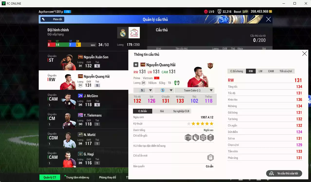 Ảnh ACC 268463b trắng vs Xuân Son PRM, Quang Hải PRM, có thẻ đổi tên. Dư 130k TC