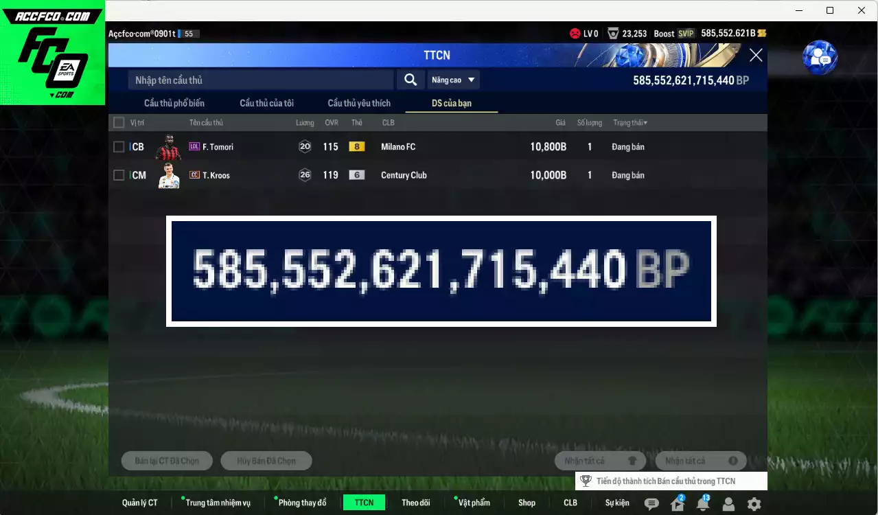 ACC 585552b trắng, có thẻ đổi tên. HLV Xịn