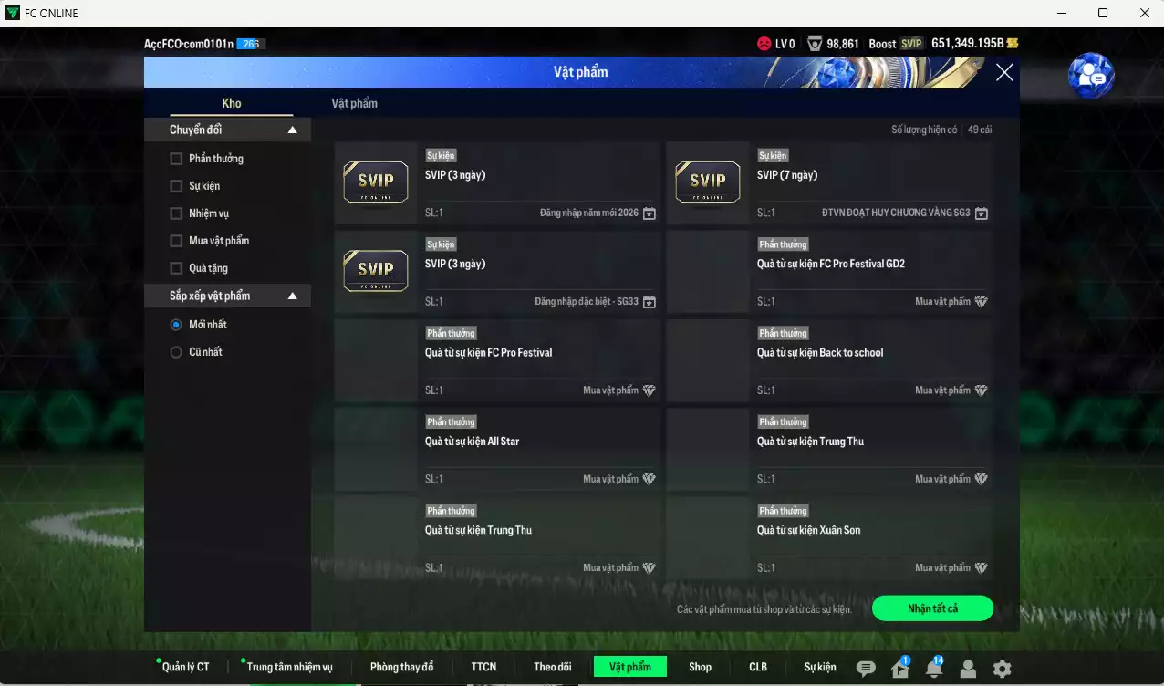 Ảnh ACC 651349b trắng, có thẻ đổi tên, full miniface, còn CP giảm thuế. HLV Xịn, gần full đào tạo chiến thuật