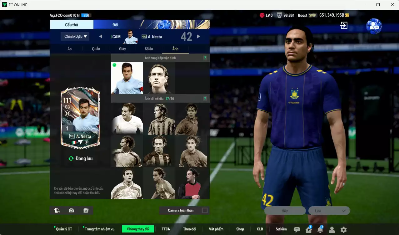 Ảnh ACC 651349b trắng, có thẻ đổi tên, full miniface, còn CP giảm thuế. HLV Xịn, gần full đào tạo chiến thuật