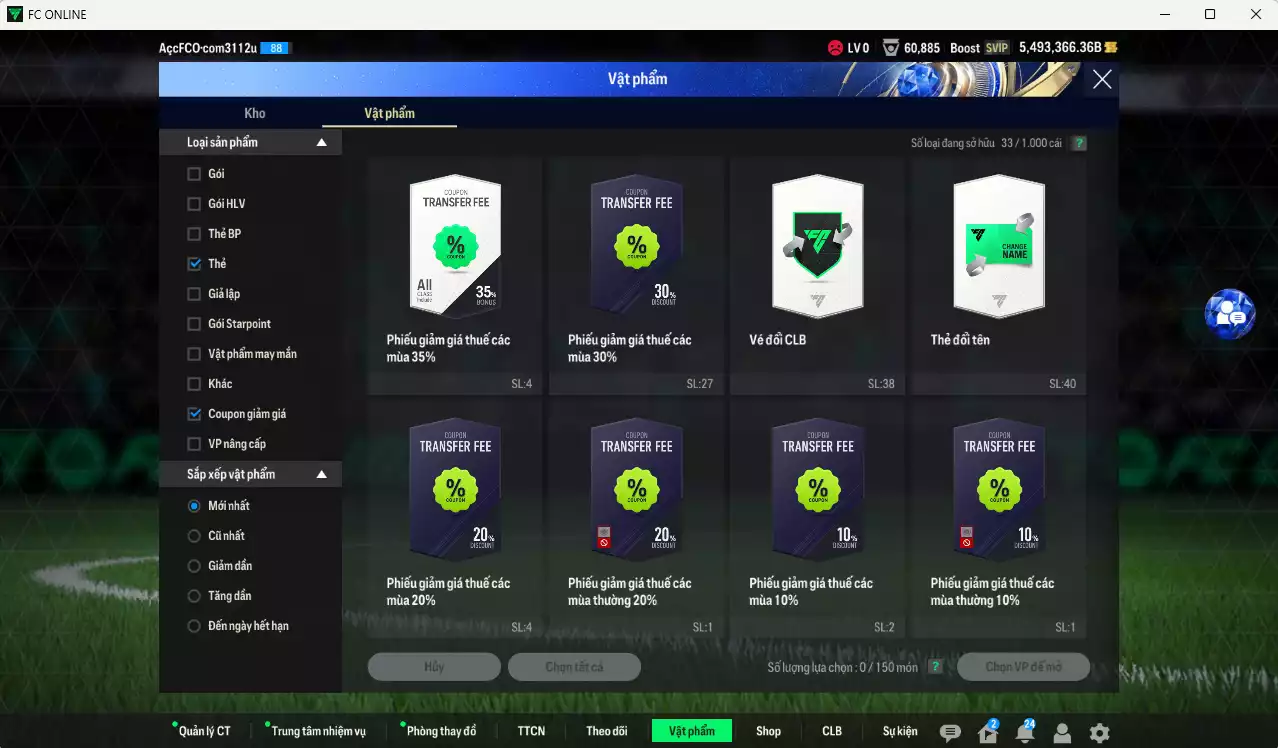 Ảnh ACC 5493366b trắng, có thẻ đổi tên, còn nhiều CP giảm thuế. HLV Xịn, dư 290k TC