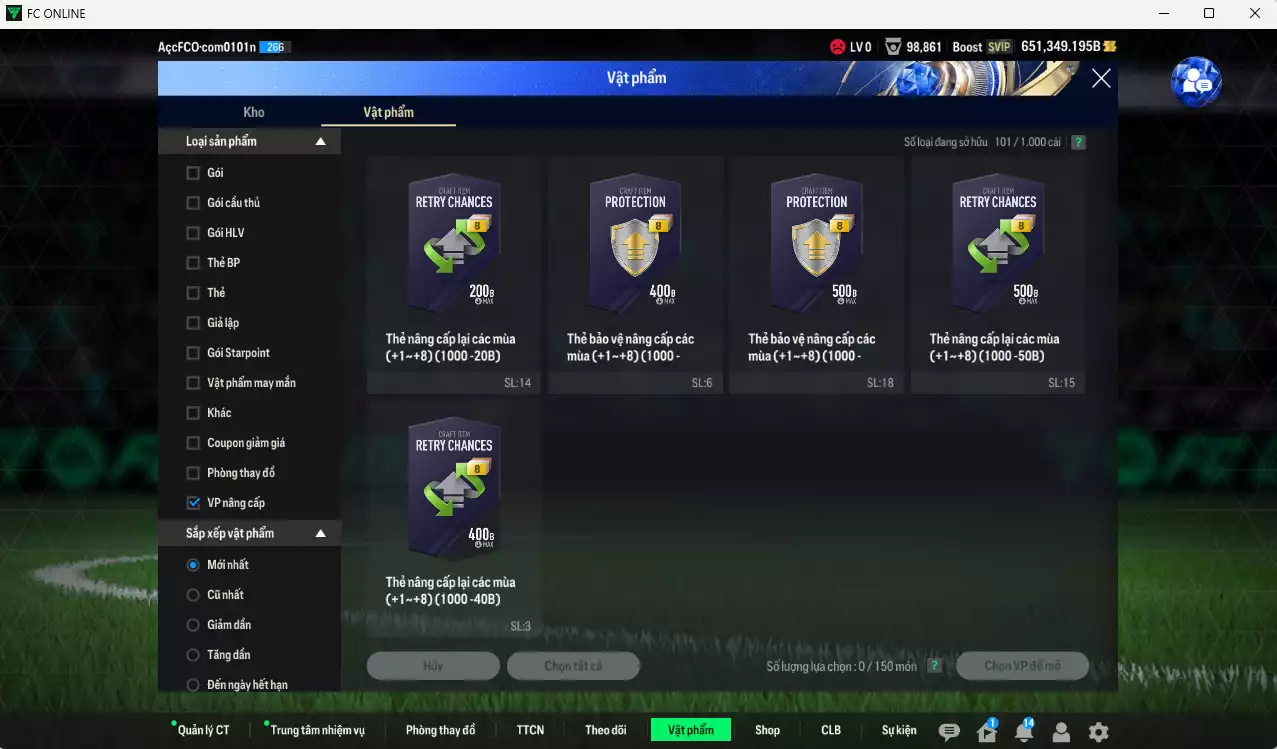 Ảnh ACC 651349b trắng, có thẻ đổi tên, full miniface, còn CP giảm thuế. HLV Xịn, gần full đào tạo chiến thuật