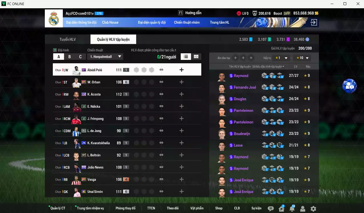 Ảnh ACC 853668b trắng, có thẻ đổi tên, full miniface. HLV Xịn