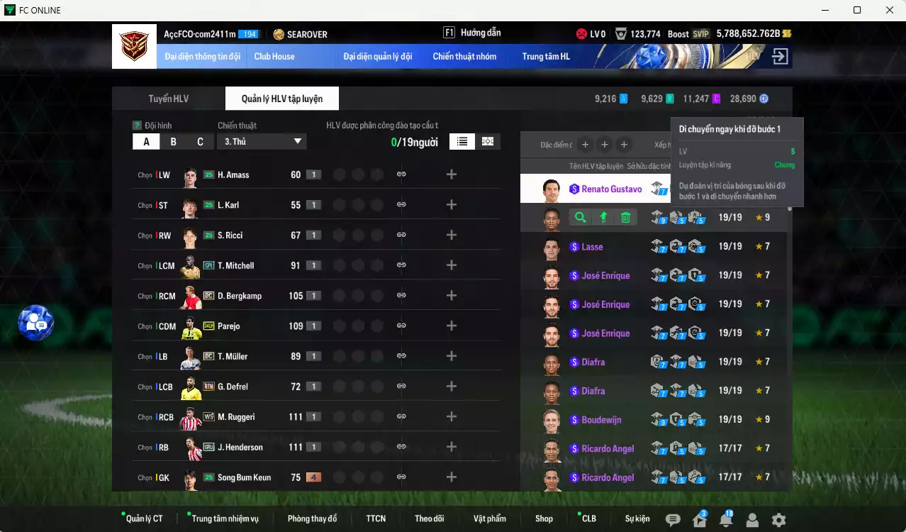 Ảnh ACC 5788652b trắng, có thẻ đổi tên, còn CP giảm thuế. HLV Siêu Xịn, gần full đào tạo chiến thuật, dư 130k TC