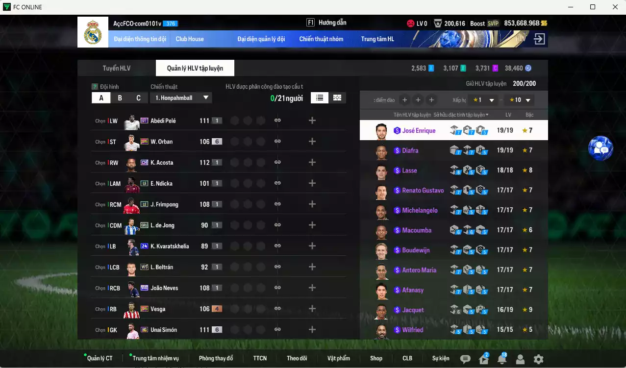 Ảnh ACC 853668b trắng, có thẻ đổi tên, full miniface. HLV Xịn