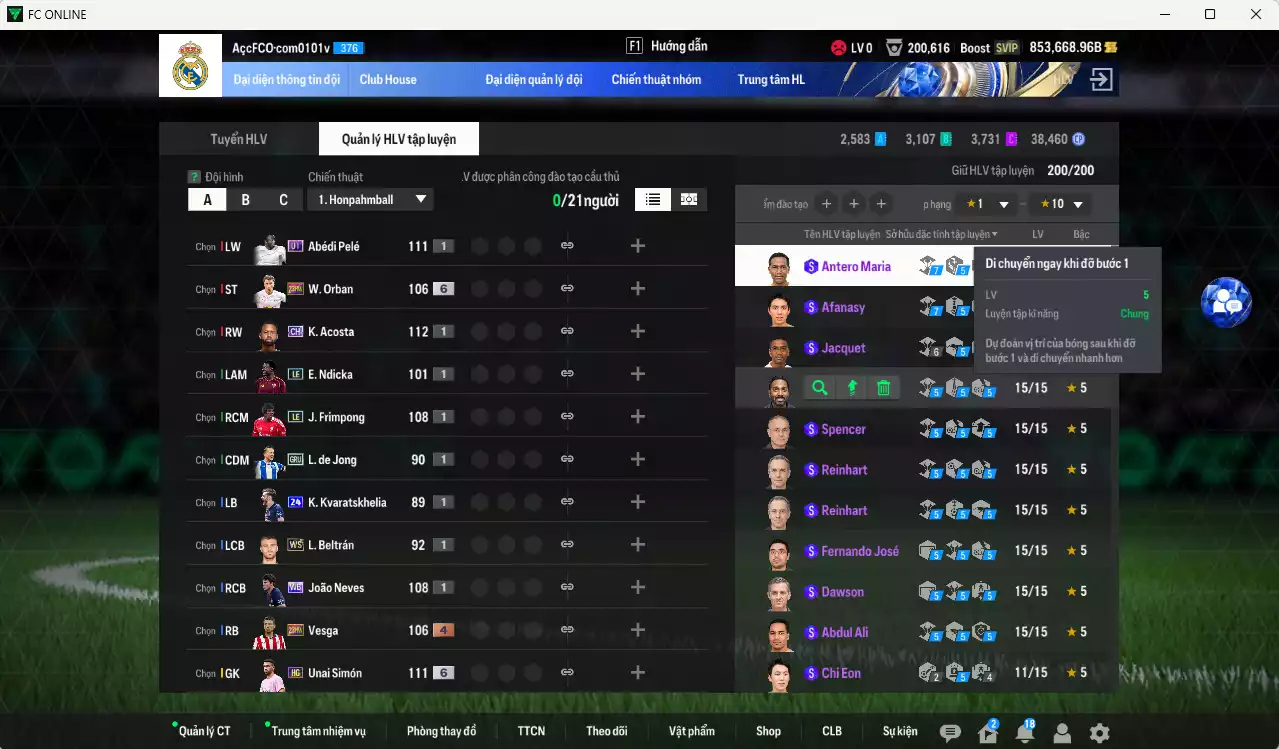 Ảnh ACC 853668b trắng, có thẻ đổi tên, full miniface. HLV Xịn