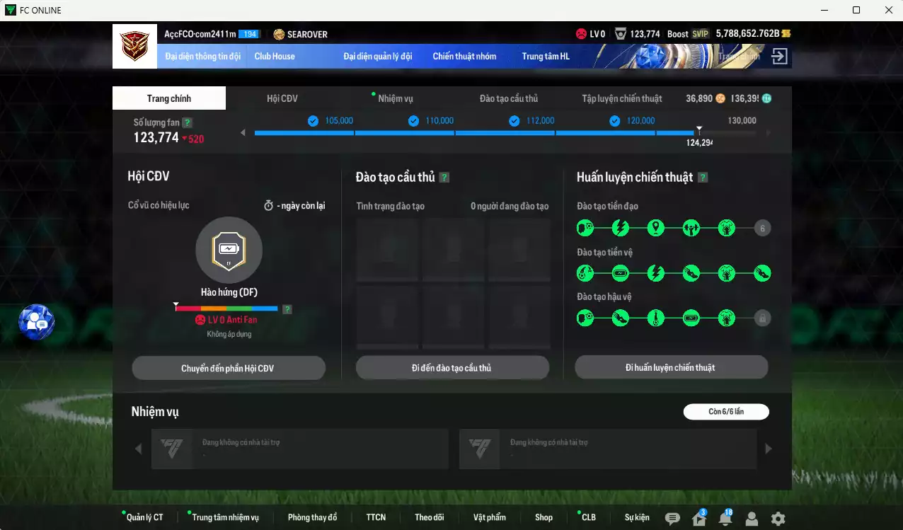 Ảnh ACC 5788652b trắng, có thẻ đổi tên, còn CP giảm thuế. HLV Siêu Xịn, gần full đào tạo chiến thuật, dư 130k TC