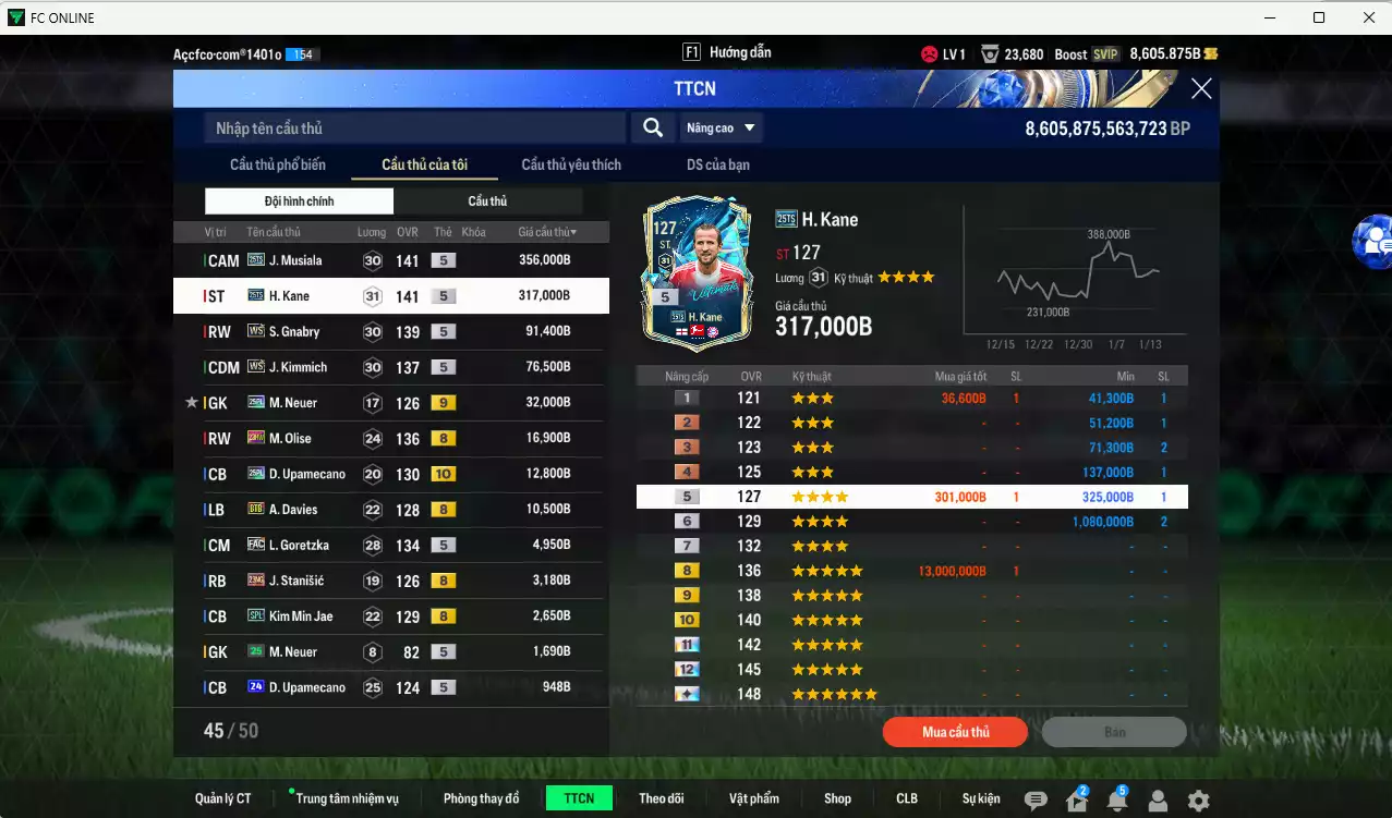 Ảnh Bayern Munich 926.540b có Musiala 25TS, Kane 25TS, Gnabry WS, Kimmich WS... Còn nhiều CP GIẢM THUẾ, HLV Xịn, đã đào tạo chỉ số nhiều ct