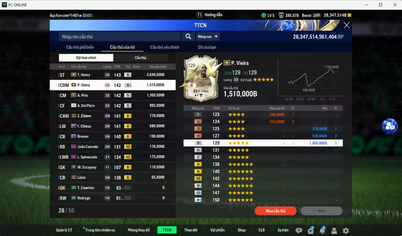 Ảnh Juventus 8.570.800b có Henry ITM+5, Pirlo ITM+5, Vieira ITM+5, Del Piero ITM+5, Zidane CC, Chiesa UT, Bremer UT, Cancelo LOL+10, Spinazzola LOL+10, Lúcio CC... Full miniface, HLV Siêu Xịn, đã đào tạo full chỉ số nhiều ct, VIP BK Tháng 1