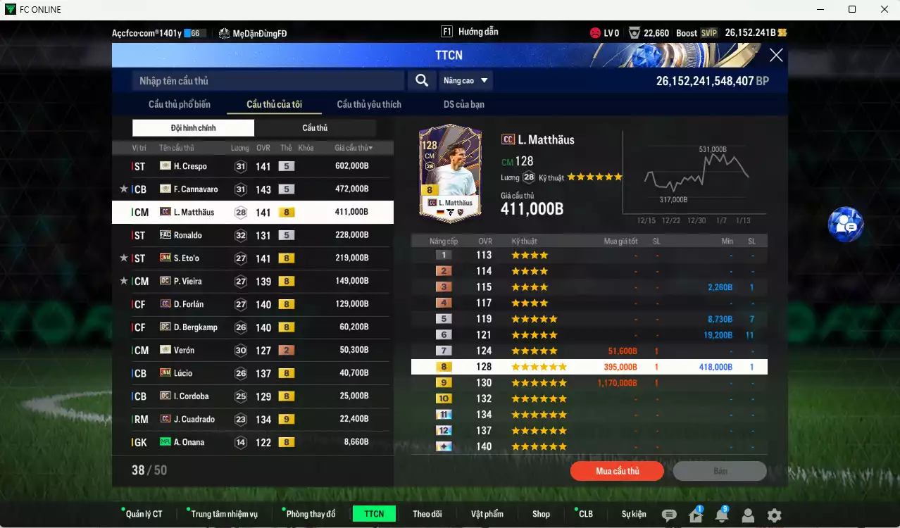 Ảnh Inter Milan 2.426.460b có Cannavaro ITM+5, Crespo ITM+5, Matthaus CC, Ronaldo FAC, Eto JNM, Vieira DC, Forlán CC, Bergkamp DC, Verón ITM+2, Lúcio JNM... Đã đào tạo chỉ số nhiều cầu thủ
