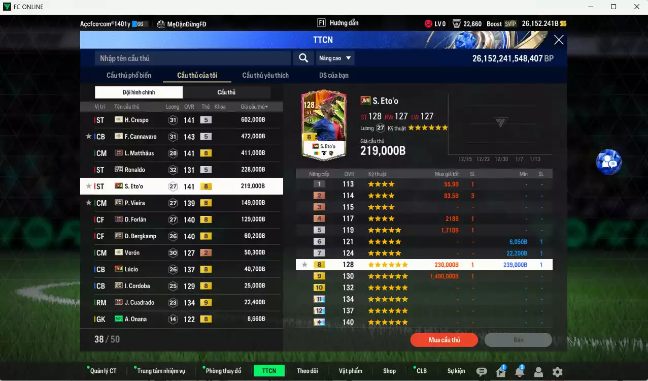 Ảnh Inter Milan 2.426.460b có Cannavaro ITM+5, Crespo ITM+5, Matthaus CC, Ronaldo FAC, Eto JNM, Vieira DC, Forlán CC, Bergkamp DC, Verón ITM+2, Lúcio JNM... Đã đào tạo chỉ số nhiều cầu thủ
