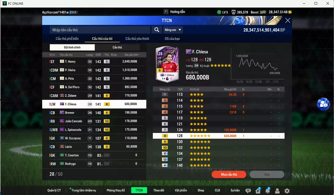 Ảnh Juventus 8.570.800b có Henry ITM+5, Pirlo ITM+5, Vieira ITM+5, Del Piero ITM+5, Zidane CC, Chiesa UT, Bremer UT, Cancelo LOL+10, Spinazzola LOL+10, Lúcio CC... Full miniface, HLV Siêu Xịn, đã đào tạo full chỉ số nhiều ct, VIP BK Tháng 1