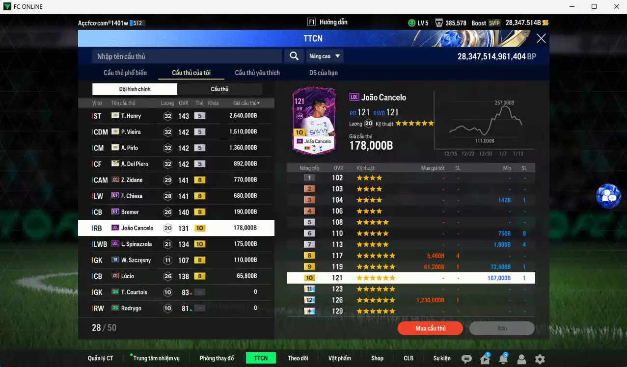 Ảnh Juventus 8.570.800b có Henry ITM+5, Pirlo ITM+5, Vieira ITM+5, Del Piero ITM+5, Zidane CC, Chiesa UT, Bremer UT, Cancelo LOL+10, Spinazzola LOL+10, Lúcio CC... Full miniface, HLV Siêu Xịn, đã đào tạo full chỉ số nhiều ct, VIP BK Tháng 1