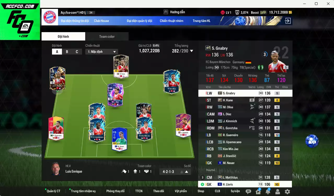 Bayern Munich 1.027.220b có Kimmich 25TS, Matthaus FAC, Olise 25TS, Kim Min Jae 25TS, Upamecano 25TS, Kane DC, Gnabry WS, Díaz 25DP, Goretzka FAC+6...