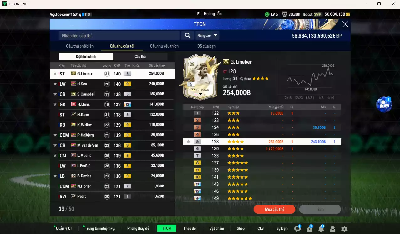 Ảnh Tottenham 1.354.150b dư 50kb có Lineker ITM+5, Campbell ITM+5, H. Son 23HW+9, Lloris BOE+12, Kane WS, Walker BTB+9, Hojbjerg 23HW+9, Van de Ven 23HW+9, Modric CC, Perisic CC, B. Davies DC+9 . Full miniface, HLV Xịn, dư 110k TC