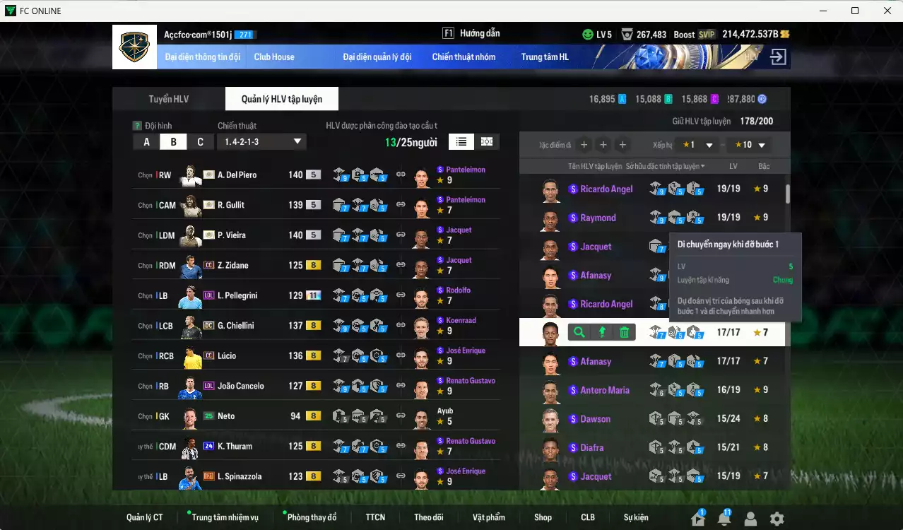 Ảnh [Tặng 250 FC] Juventus 19.922.780b dư 200kb có Gullit ITM+5, Henry ITM+5, CR7 WS, Del Piero ITM+5, Vieira ITM+5, Zidane CC, Chiellini DC, Lúcio CC... Còn rất nhiều CP GIẢM THUẾ, HLV Xịn, đã full đào tạo chiến thuật vs chỉ số ct, VIP BK Tháng 2