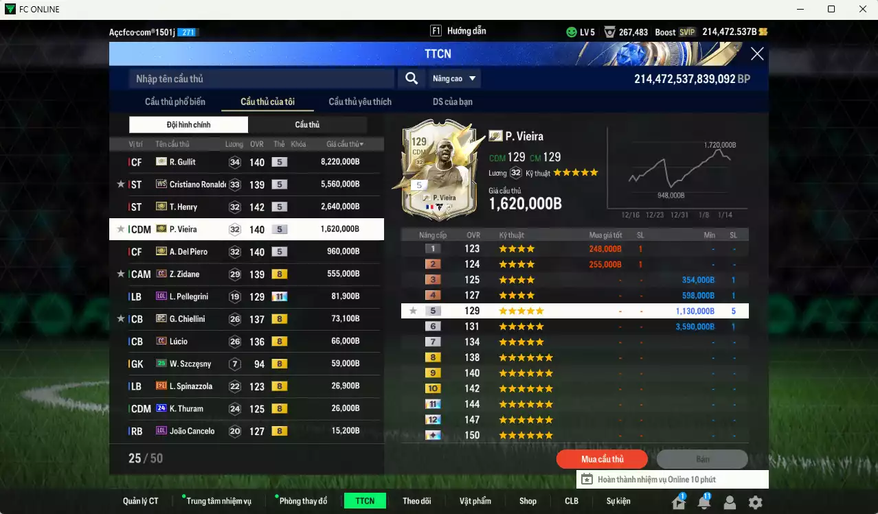 Ảnh [Tặng 250 FC] Juventus 19.922.780b dư 200kb có Gullit ITM+5, Henry ITM+5, CR7 WS, Del Piero ITM+5, Vieira ITM+5, Zidane CC, Chiellini DC, Lúcio CC... Còn rất nhiều CP GIẢM THUẾ, HLV Xịn, đã full đào tạo chiến thuật vs chỉ số ct, VIP BK Tháng 2