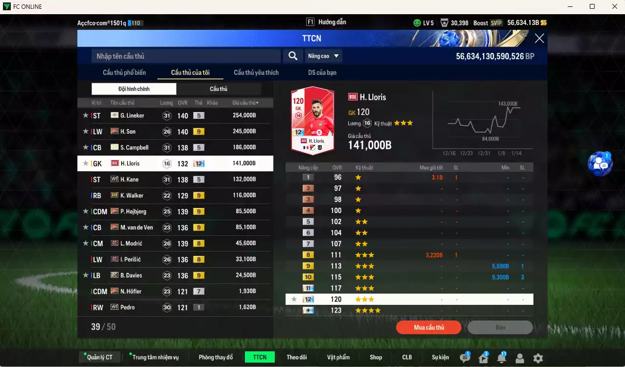 Ảnh Tottenham 1.354.150b dư 50kb có Lineker ITM+5, Campbell ITM+5, H. Son 23HW+9, Lloris BOE+12, Kane WS, Walker BTB+9, Hojbjerg 23HW+9, Van de Ven 23HW+9, Modric CC, Perisic CC, B. Davies DC+9 . Full miniface, HLV Xịn, dư 110k TC