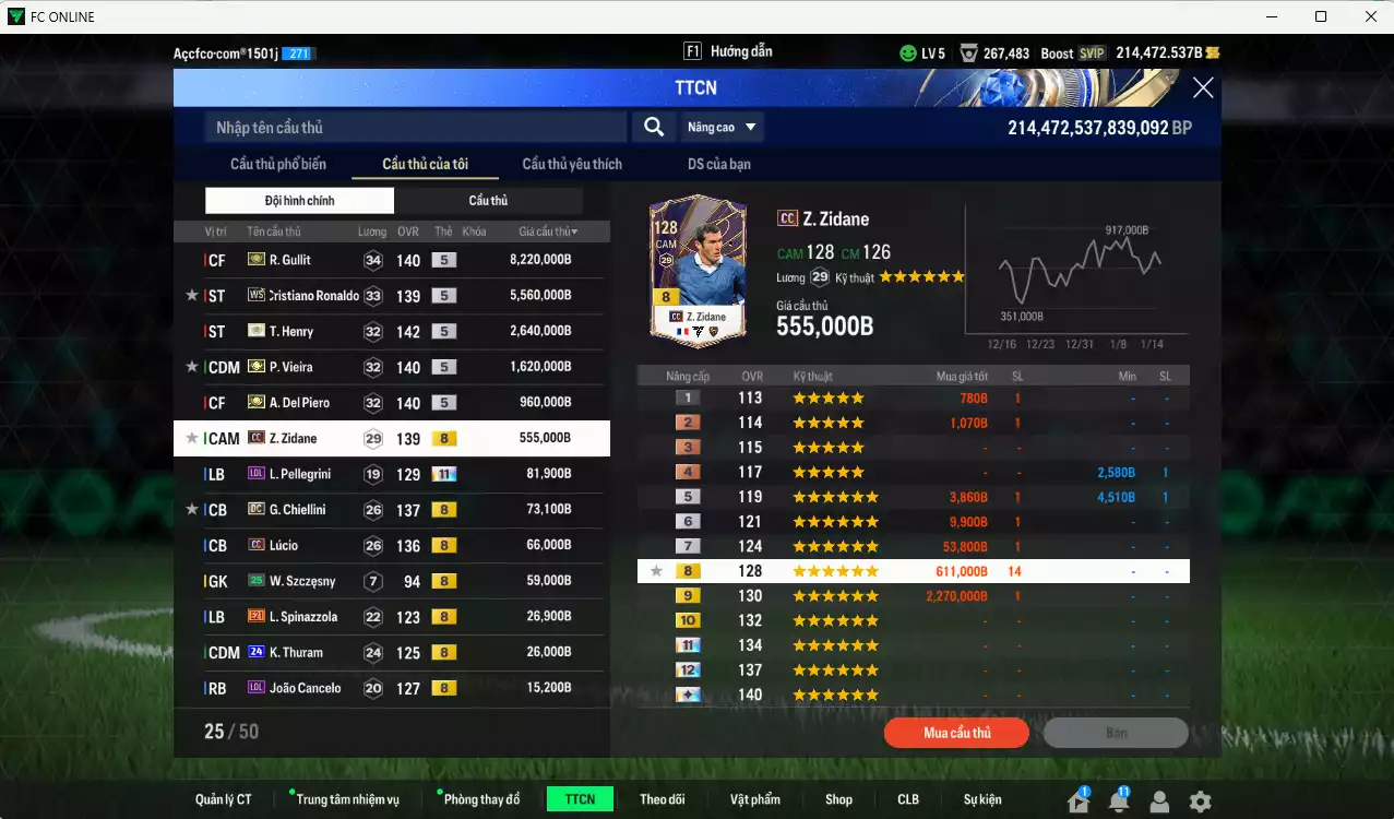 Ảnh [Tặng 250 FC] Juventus 19.922.780b dư 200kb có Gullit ITM+5, Henry ITM+5, CR7 WS, Del Piero ITM+5, Vieira ITM+5, Zidane CC, Chiellini DC, Lúcio CC... Còn rất nhiều CP GIẢM THUẾ, HLV Xịn, đã full đào tạo chiến thuật vs chỉ số ct, VIP BK Tháng 2