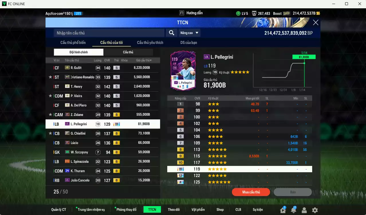 Ảnh [Tặng 250 FC] Juventus 19.922.780b dư 200kb có Gullit ITM+5, Henry ITM+5, CR7 WS, Del Piero ITM+5, Vieira ITM+5, Zidane CC, Chiellini DC, Lúcio CC... Còn rất nhiều CP GIẢM THUẾ, HLV Xịn, đã full đào tạo chiến thuật vs chỉ số ct, VIP BK Tháng 2