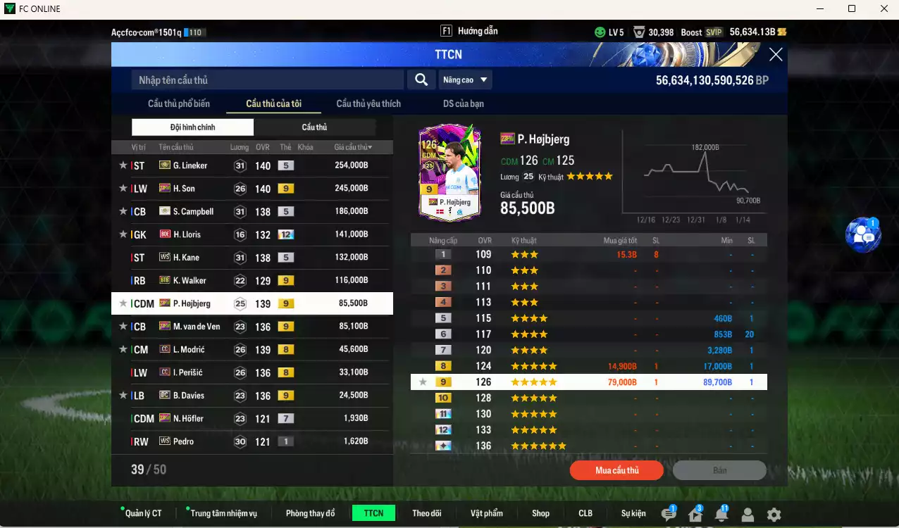 Ảnh Tottenham 1.354.150b dư 50kb có Lineker ITM+5, Campbell ITM+5, H. Son 23HW+9, Lloris BOE+12, Kane WS, Walker BTB+9, Hojbjerg 23HW+9, Van de Ven 23HW+9, Modric CC, Perisic CC, B. Davies DC+9 . Full miniface, HLV Xịn, dư 110k TC