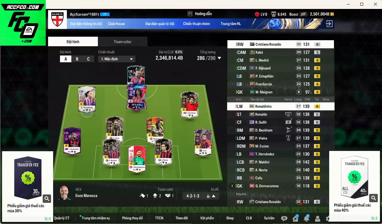 AC Milan mix Real Madrid 2.346.810b có Gullit CH+6, CR7 No.7+6, Maldini DC, Ronaldo FAC, Beckham DC, Ronaldinho MDL, Modric DC, Vieira DC, Rijkaard LN+9, Nesta DC... Full miniface, HLV Xịn, đã đào tạo full chỉ số nhiều cầu thủ