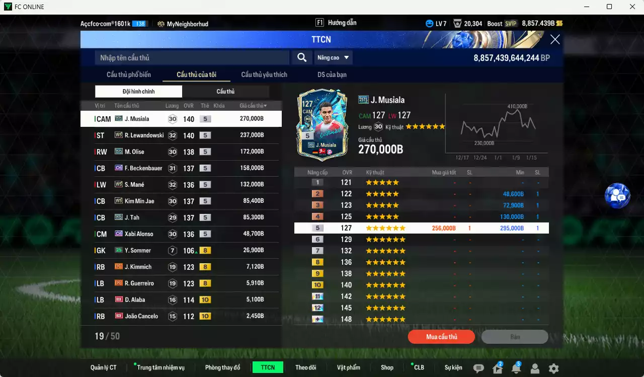 Ảnh Bayern Munich 1.235.950b có Musiala 25TS, Lewandowski WS, Olise 25TS, Beckenbauer CH, Mané WS, Kim Min Jae WS, Tah 25TS, Alonso CH... HLV Xịn, đã đào tạo full chỉ số nhiều cầu thủ. VIP BK Tháng 2