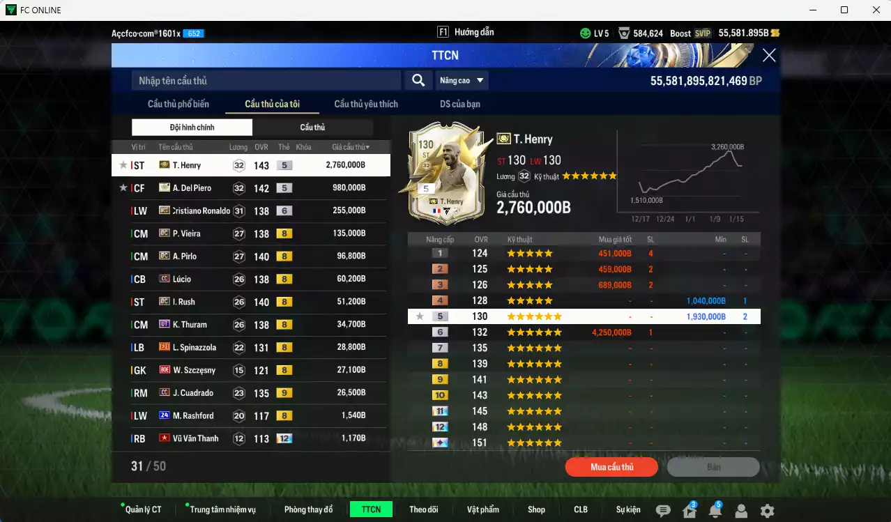 Ảnh [Tặng 200FC, 200MC] Juventus 4.461.770b dư 50kb có Henry ITM+5, Del Piero ITM+5, CR7 BLD+7 (fix BP), Vieira DC, Pirlo DC, Lúcio CC, Rush DC, K. Thuram UT... Full miniface, còn nhiều CP GIẢM THUẾ. HLV Xịn, đã full đào tạo chiến thuật