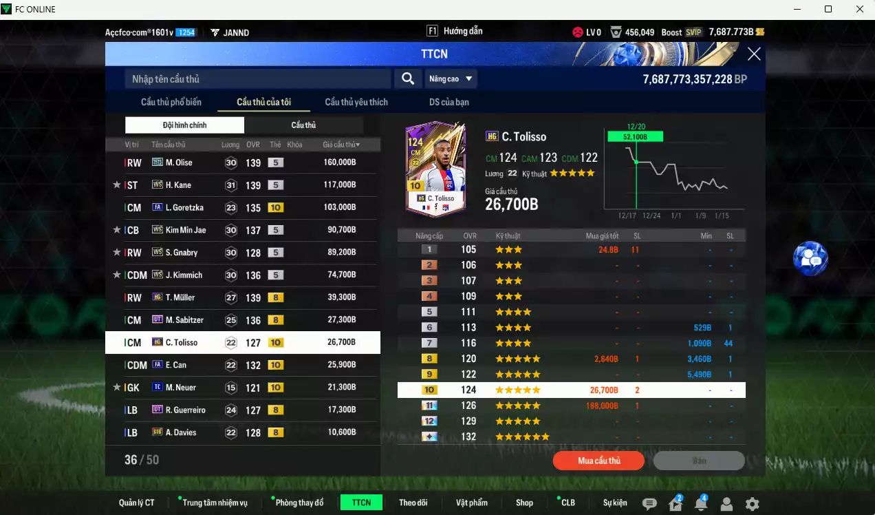 Ảnh Bayern Munich 1.080.810b có Musiala 25TS, Olise 25TS, Kane WS, Kim Min Jae WS, Goretzka FA+10, Gnabry WS, Kimmich WS, Mullger HG, Sabitzer HG, Guerreiro UT... Full miniface, còn nhiều CP GIẢM THUẾ. HLV Siêu Xịn, đã full đào tạo chiến thuật, dư 270k TC