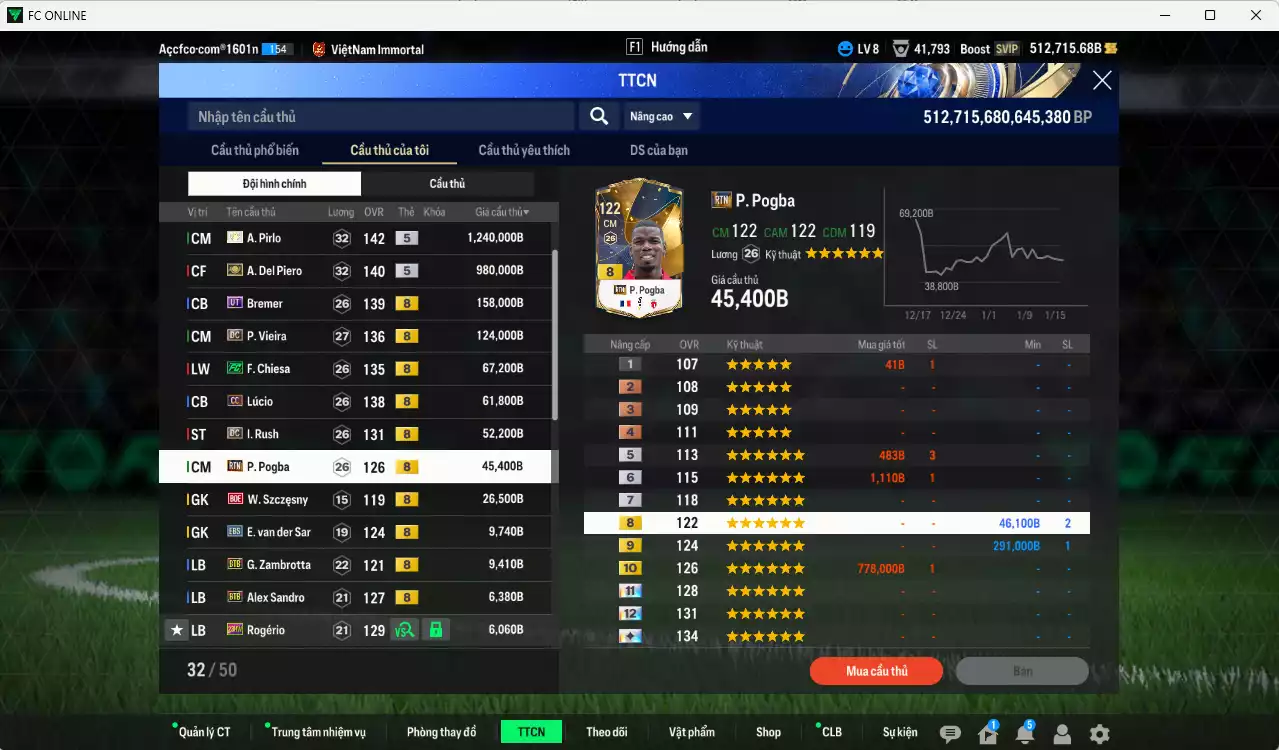 Ảnh [Dư nhiều BP] Juventus 6.878.310b dư 500kb có Henry ITM+5, Ronaldinho ITM+5, Pirlo ITM+5, Del Piero ITM+5, Bremer UT, Vieira DC, Chiesa FC, Lúcio CC, Rush DC, Pogba RTN... Full miniface, HLV Xịn, đã đào tạo full chỉ số cầu thủ, dư 190k TC