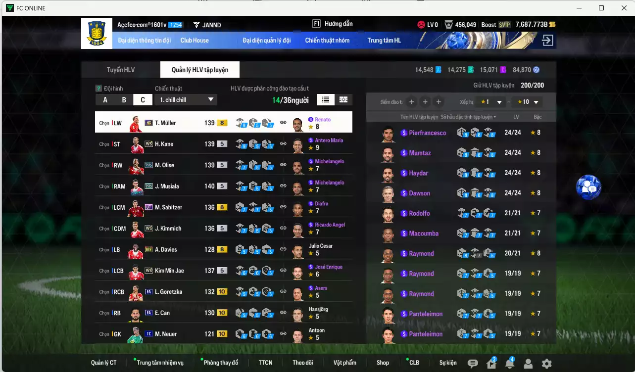 Ảnh Bayern Munich 1.080.810b có Musiala 25TS, Olise 25TS, Kane WS, Kim Min Jae WS, Goretzka FA+10, Gnabry WS, Kimmich WS, Mullger HG, Sabitzer HG, Guerreiro UT... Full miniface, còn nhiều CP GIẢM THUẾ. HLV Siêu Xịn, đã full đào tạo chiến thuật, dư 270k TC