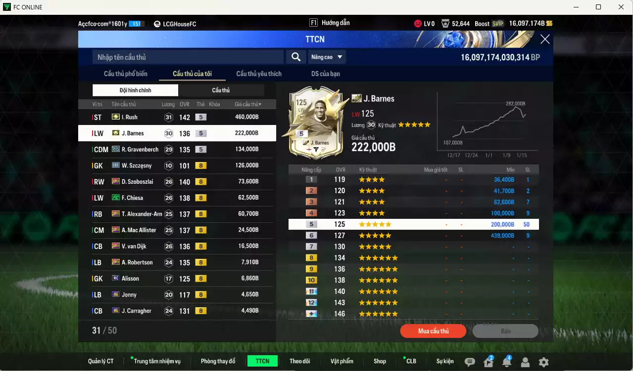 Ảnh Liverpool 1.218.680b có Rush ITM+5, Barnes ITM+5, Gravenberch 25TS, Szoboszlai 23HW, Chiesa FC, Arnold 23HW, Mac Allister 23HW, Van Dijk 23HW... Full miniface, HLV Xịn, dư 100k TC